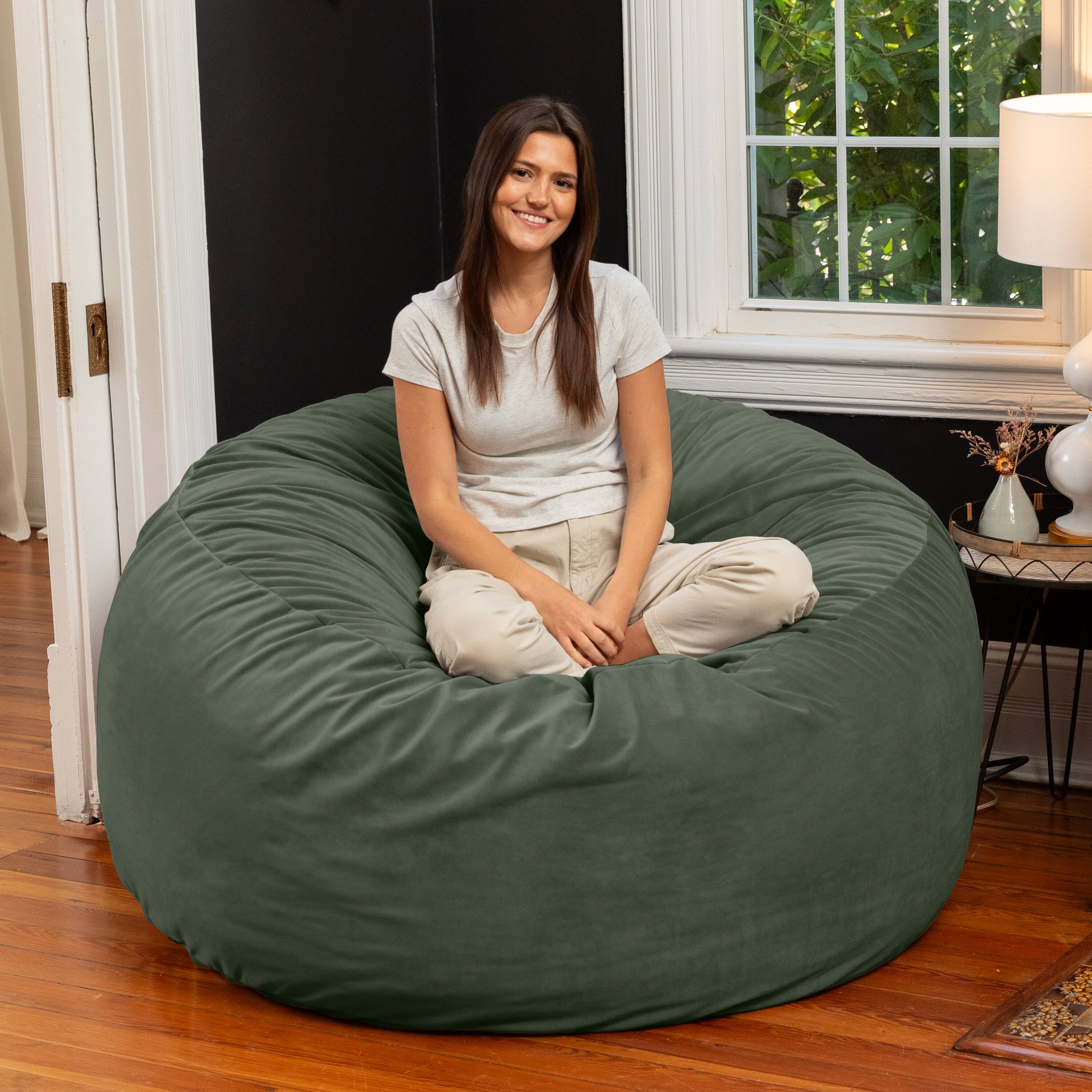 Alt View 2. Jaxx - Jaxx 5 Foot Saxx - Large Round Bean Bag Chair for Adults - Lush Velvet Green - Lush Velvet Green.