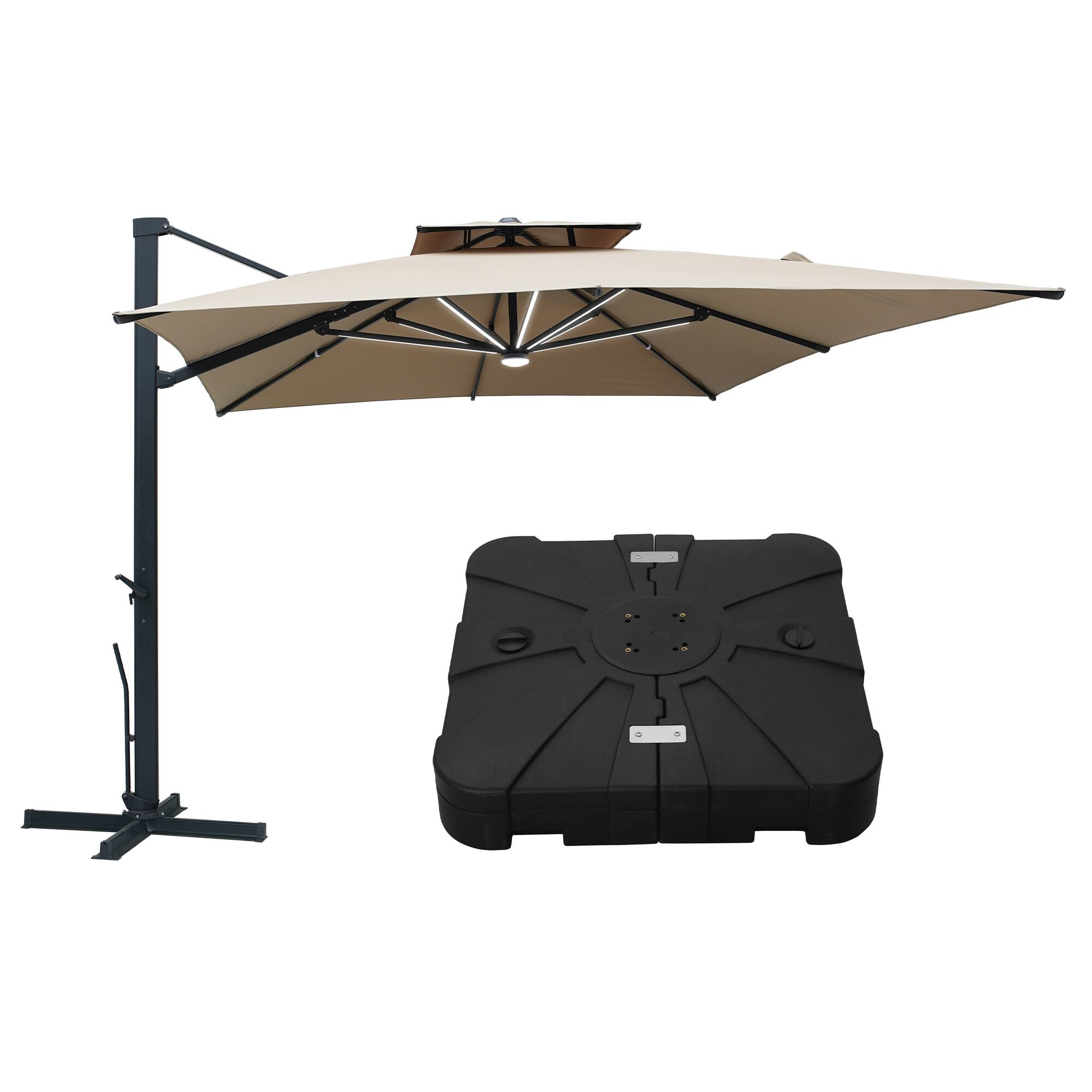 Alt View 2. Mondawe - 10*13ft Patio Cantilever Umbrella Double Top with Detachable LED Light Strip and Base - Tan.