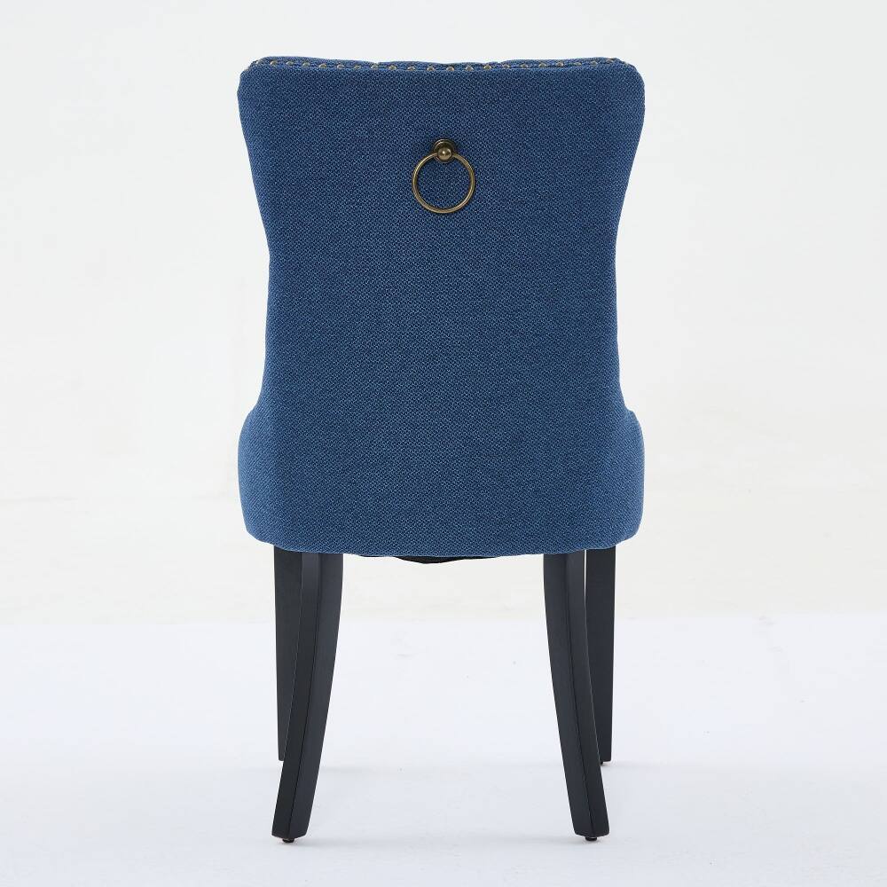 Alt View 3. Loheer - Loheer Blue Linen Dining Chairs Set of 2 Tufted Upholstered High Back Solid Wood Legs Nailhead Trim Modern Contemporary - Blue.