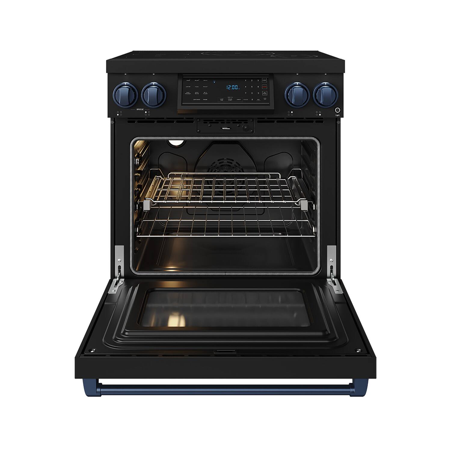 Alt View 1. Thor Kitchen - Gordon Ramsay Series by Thor Kitchen 4.8 Cu. Ft Freestanding Induction Range with Navy Blue Hardware - Matte Black.