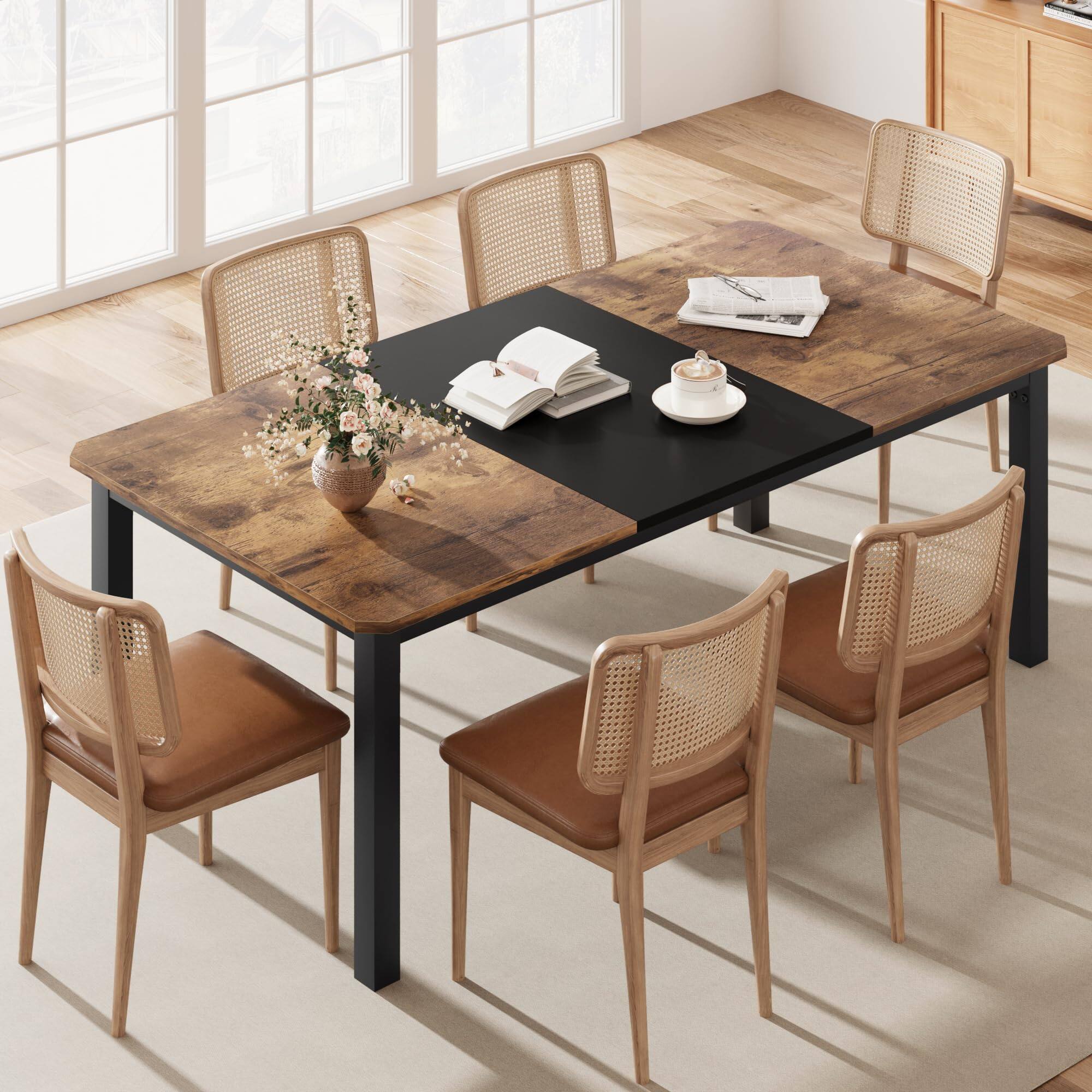 Alt View 4. Acekool - 79" Large Dining Table for 6–8 People, 0.6" Thick Wooden Top Sturdy Metal Legs , Family-Safe Rounded Corners - Black.