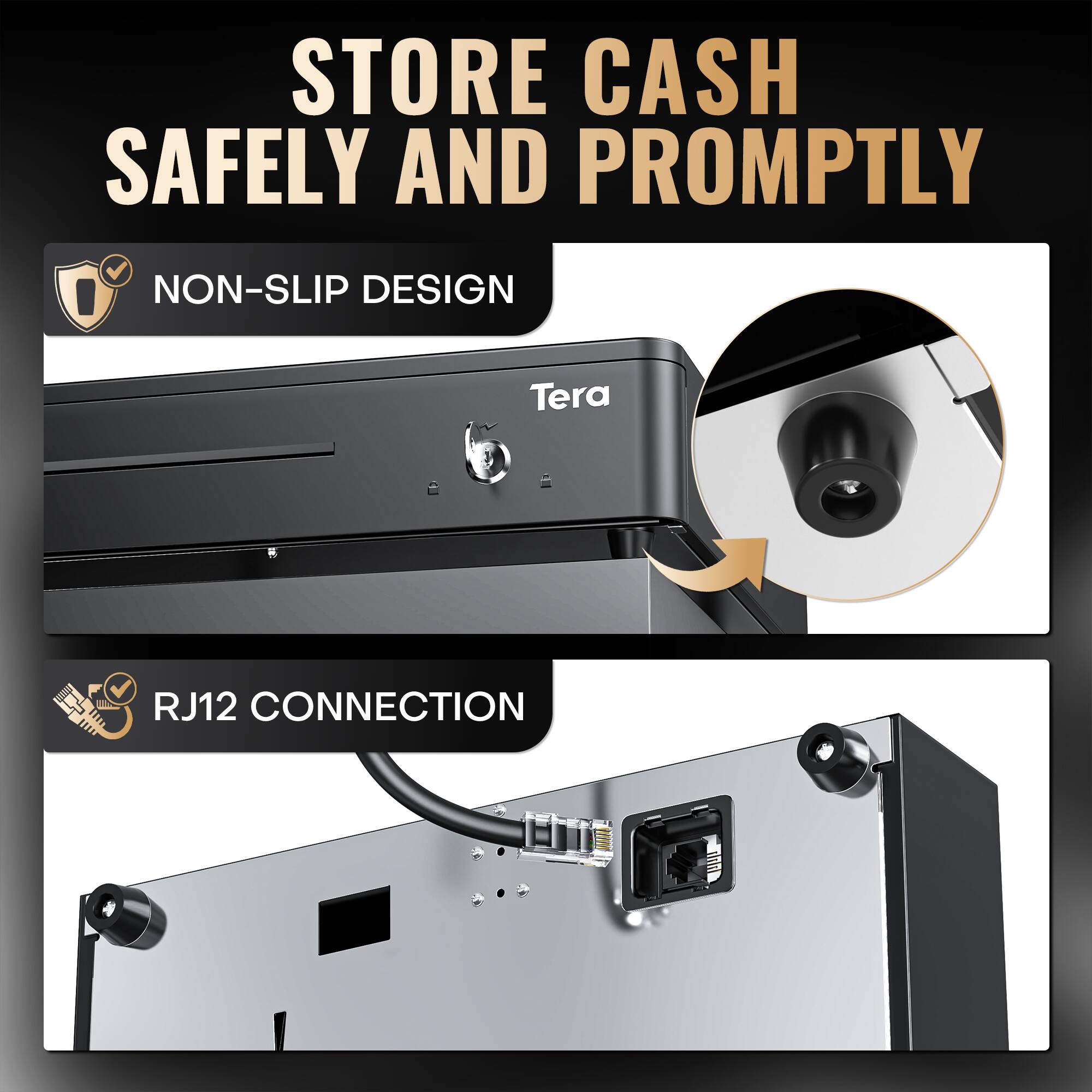 STORE CASH SAFELY AND PROMPTLY

- NON-SLIP DESIGN
- RJ12 CONNECTION