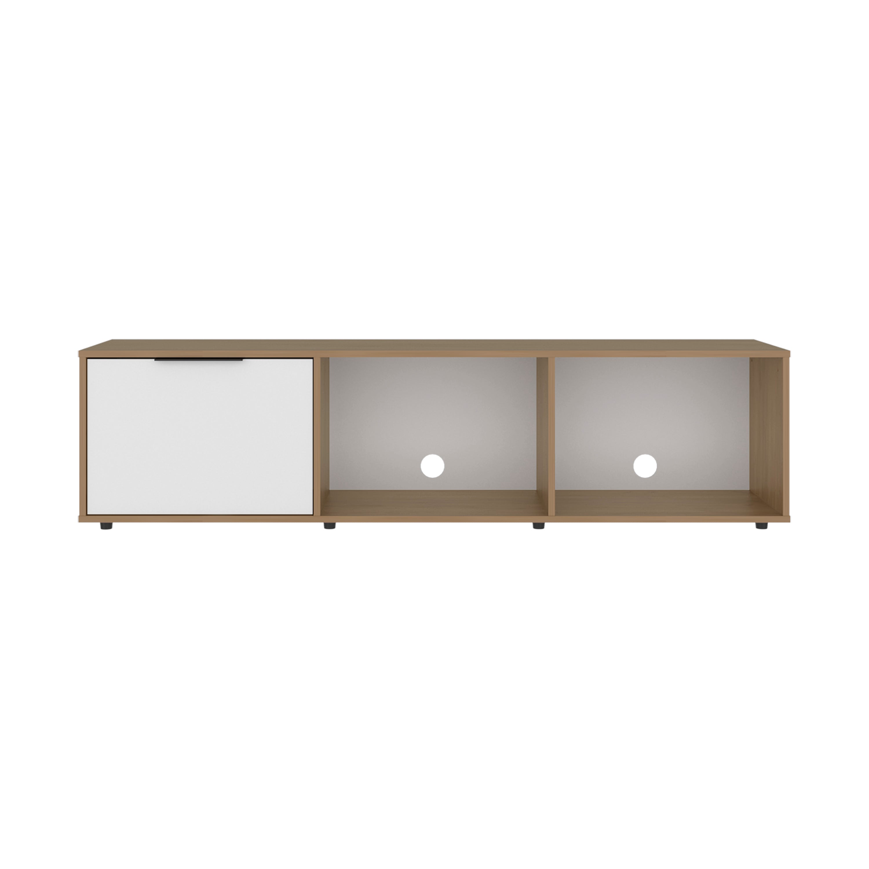 Left. TuHome - Minimalist Manufactured Wood TV Stand with Storage Cabinet and Open Display Shelves Cabinet, Fits Up 65" TVs - Natural Oak.