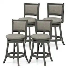 Gymax - Swivel Bar Stools Set of 4 w/ Soft-padded Back & Seat Sturdy Wooden Frame - Gray