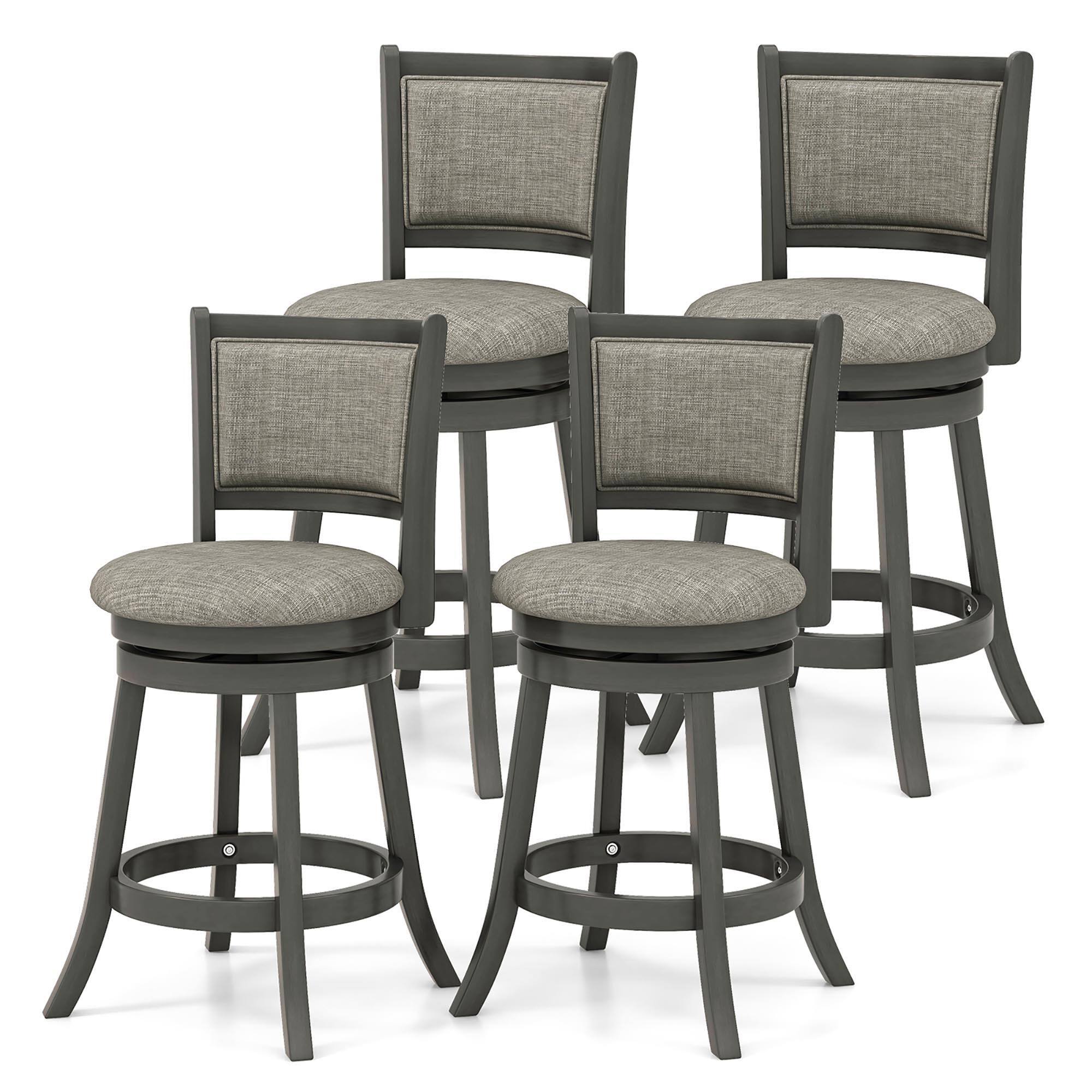 Front. Gymax - Gymax Swivel Bar Stools Set of 4 w/ Soft-padded Back & Seat Sturdy Wooden Frame - Grey.