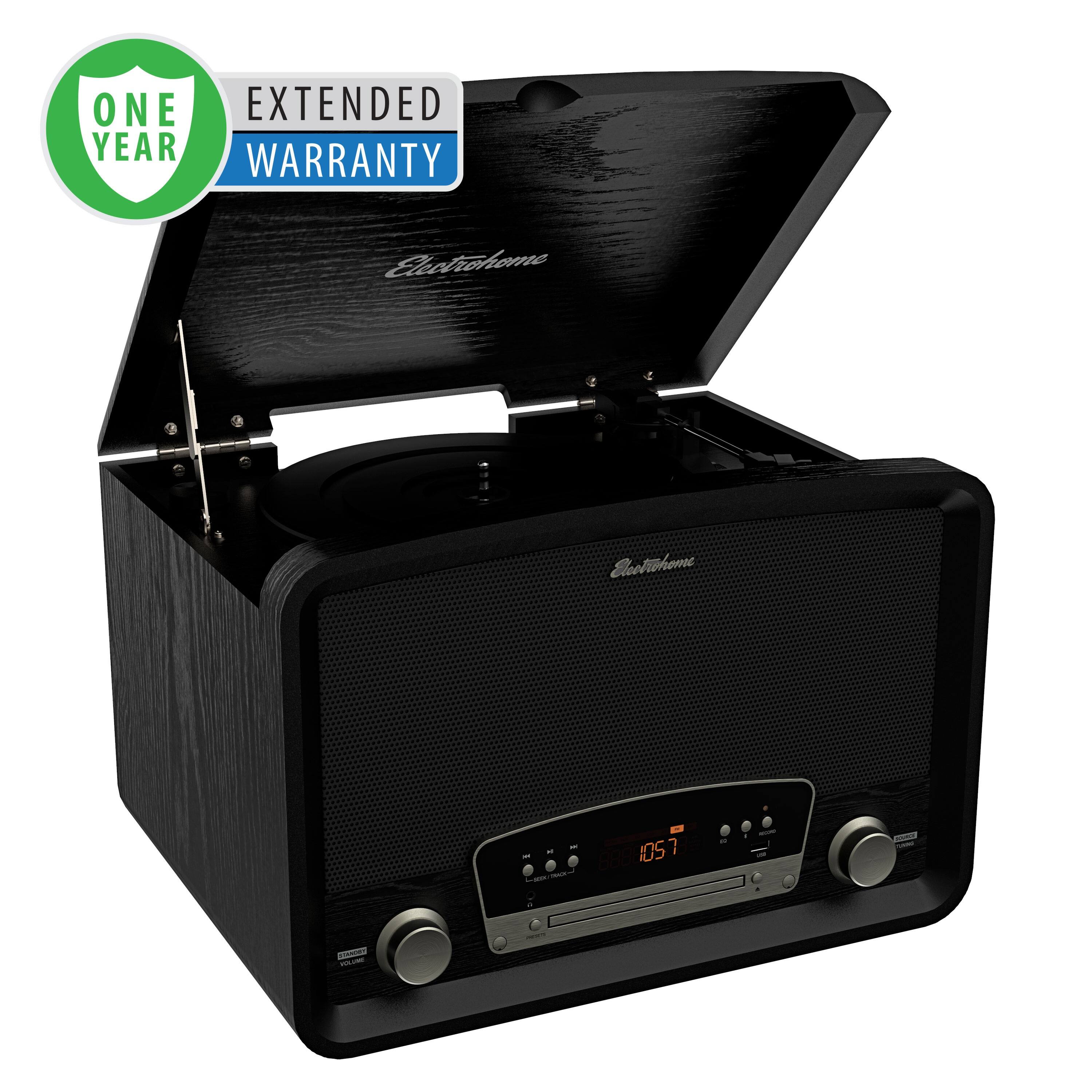 Electrohome - Kingston Vintage Vinyl Record Player Stereo System - 1 Year Extended Warranty - Black