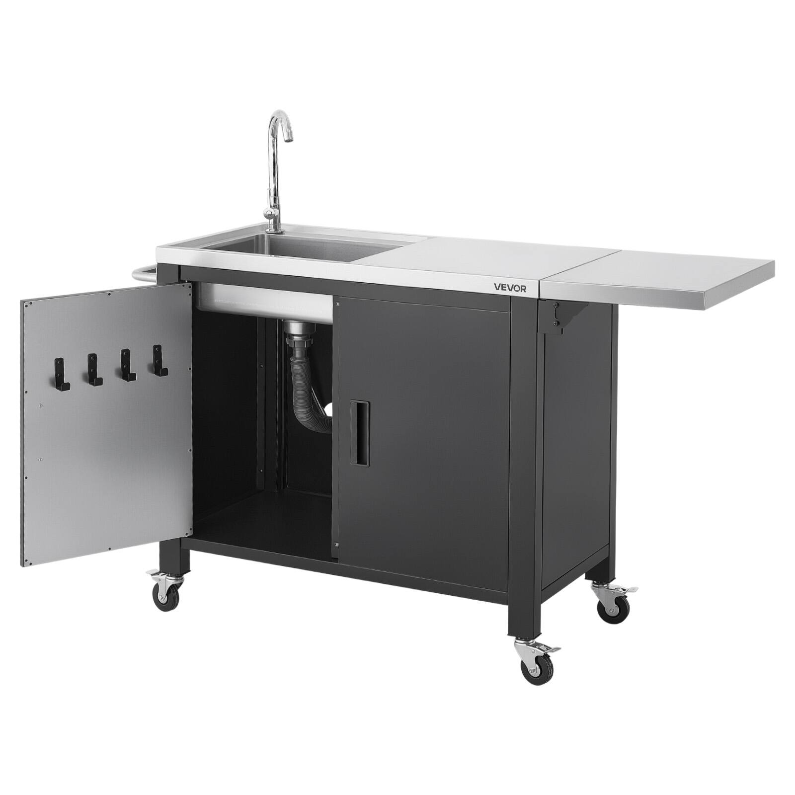 Alt View 5. VEVOR - Outdoor Grill Cart with Sink and Storage Cabinet, 52 Inch Grill Table, Waterproof Kitchen Island with Stainless Steel - Black;Silver.