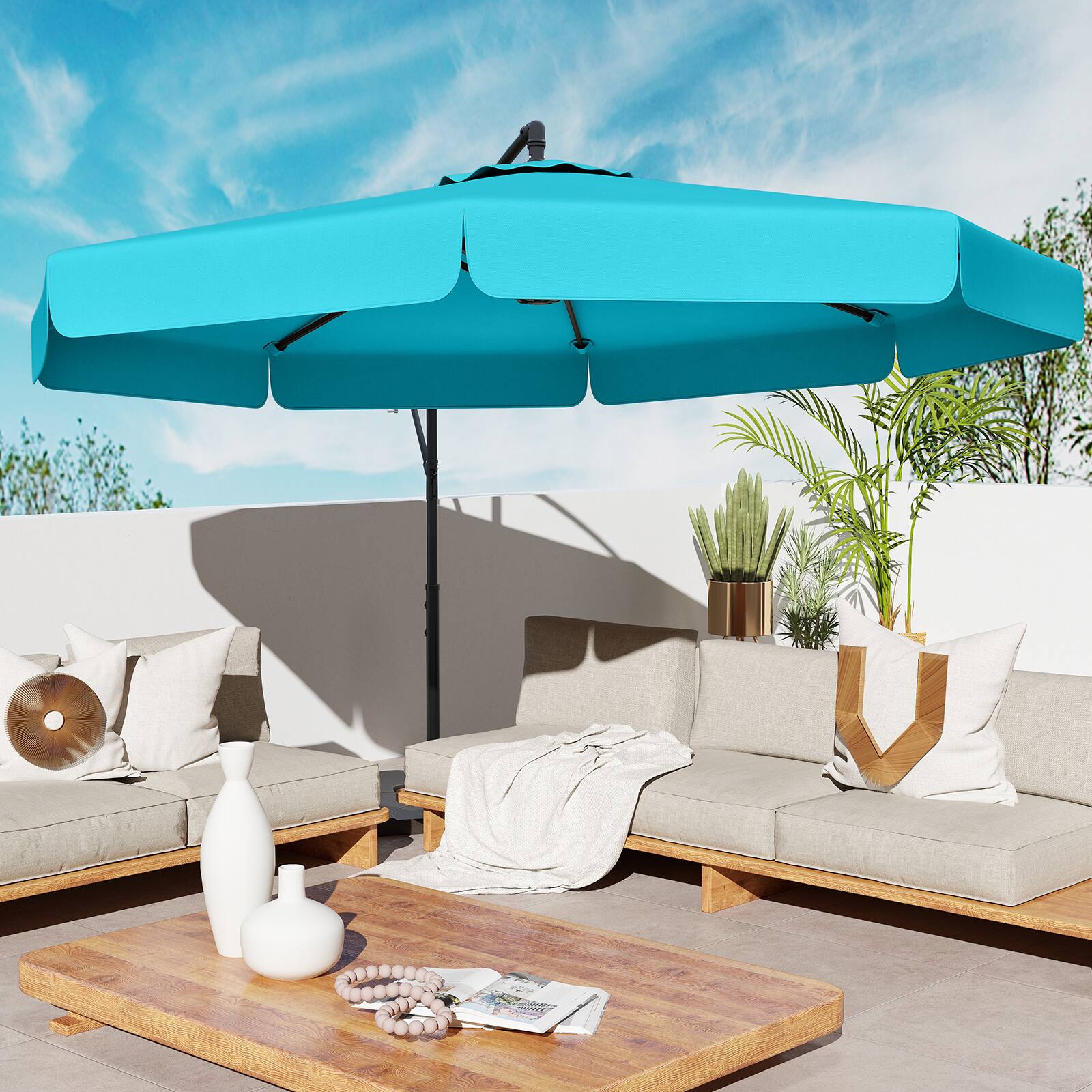 Alt View 3. Gymax - Gymax 10FT Offset Hanging Umbrella Patio Cantilever Umbrella w/ Easy Tilt Adjustment Turquoise - Turquoise.