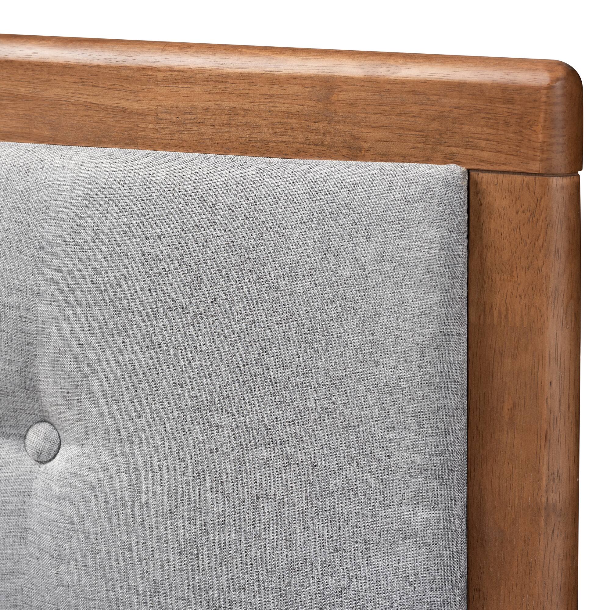 Left. Baxton Studio - Sarine Mid-Century Modern Fabric Upholstered Finished Wood King Size Headboard - Gray/Walnut.