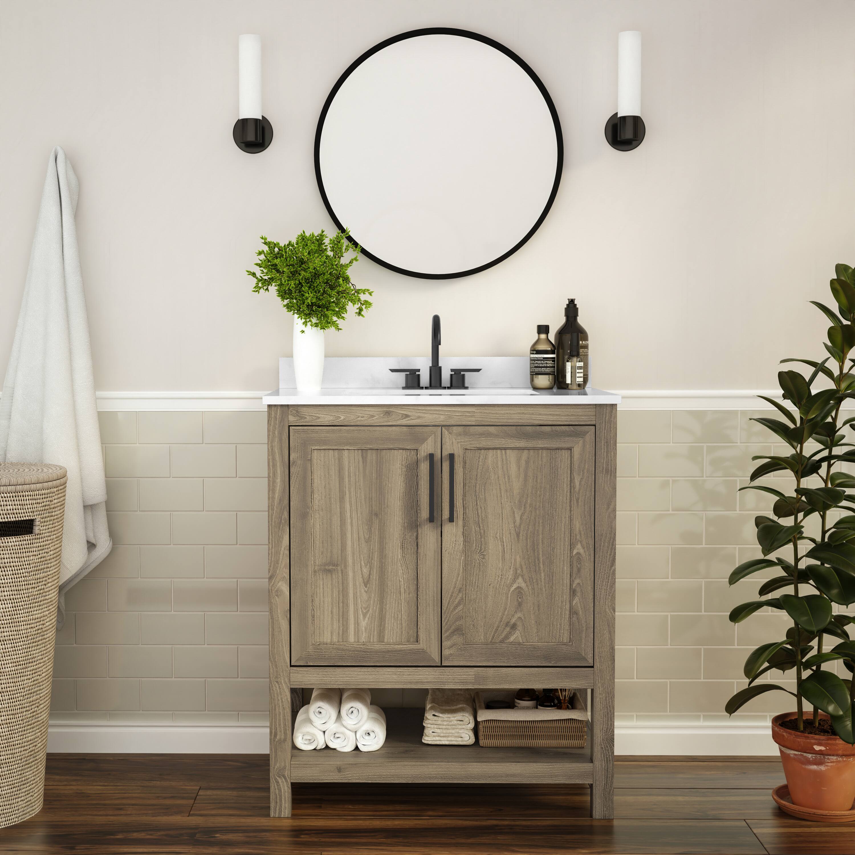 Alt View 1. Flash Furniture - Vega 30 Inch Bathroom Vanity with Sink Combo, Storage Cabinet with Soft Close Doors and Open Shelf, Carrara Marble Finis - Brown.