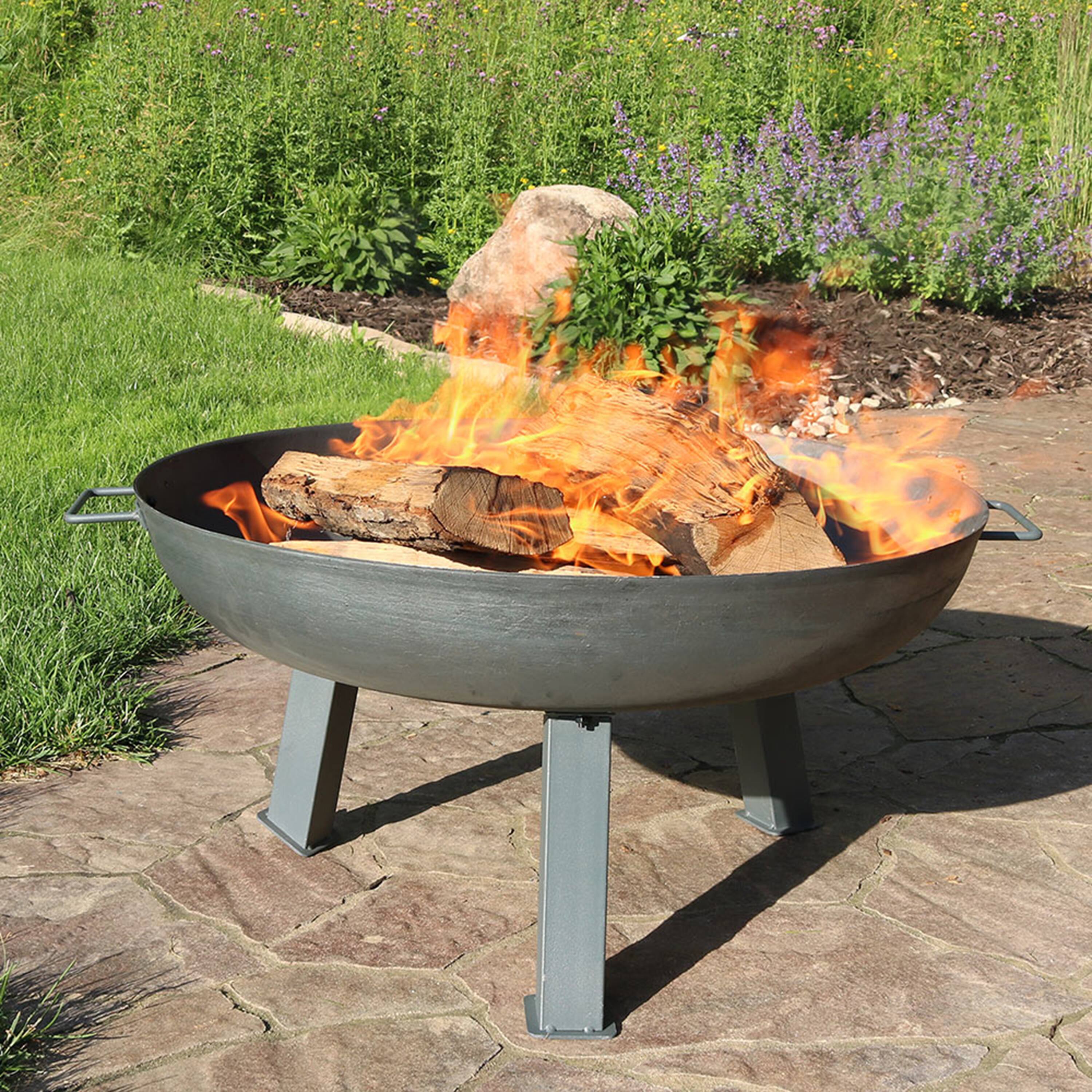 Alt View 1. Sunnydaze - 30 in Rustic Cast Iron Outdoor Raised Fire Pit Bowl - Steel.