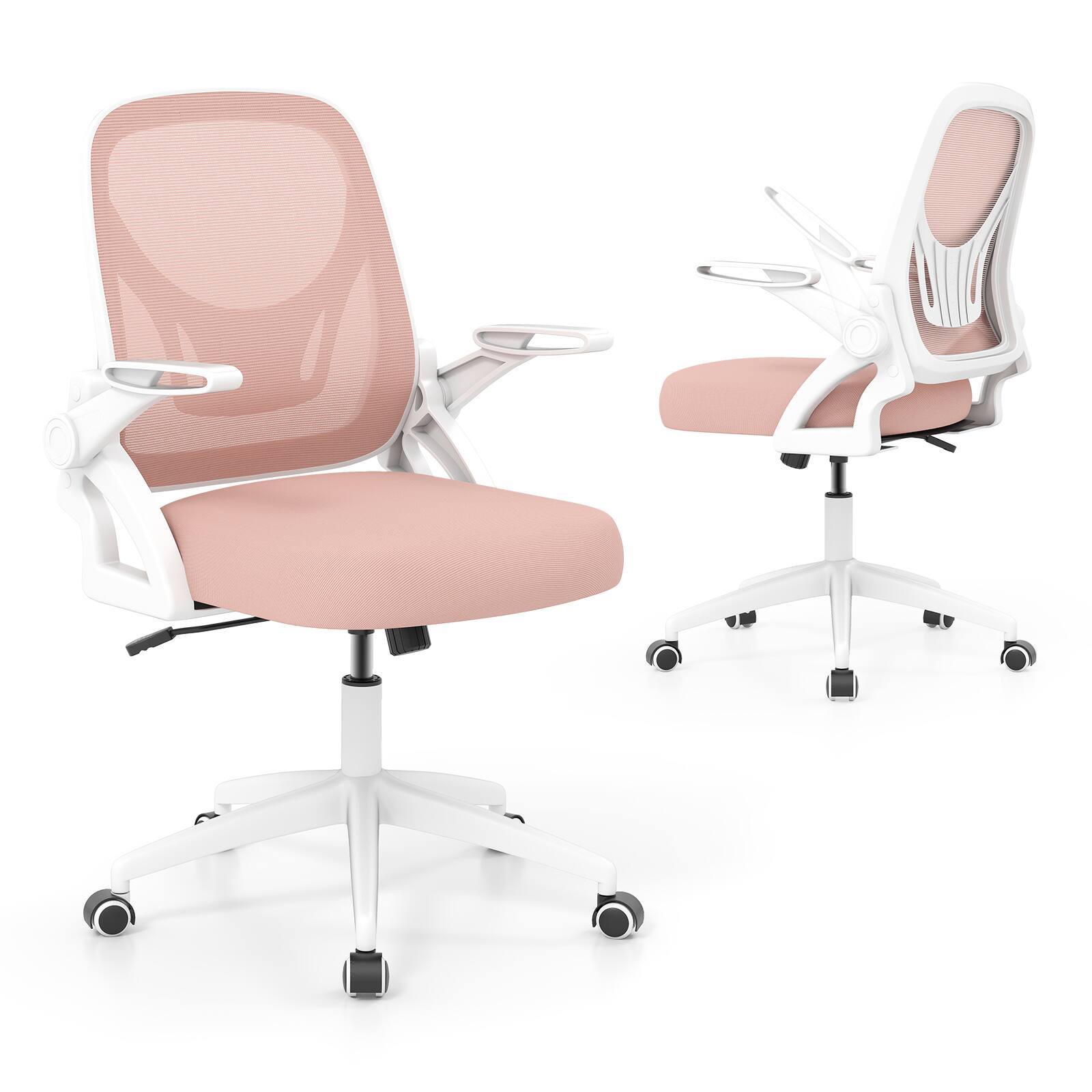 Back. SlickBlue - Adjustable Desk Chair with Lumbar Support and Flip-Up Armrests for Home Office - Pink.