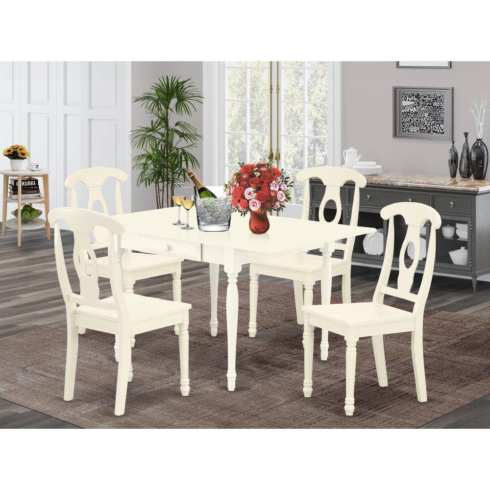 Angle. East West Furniture - Dining Room Set Linen White - Brown.