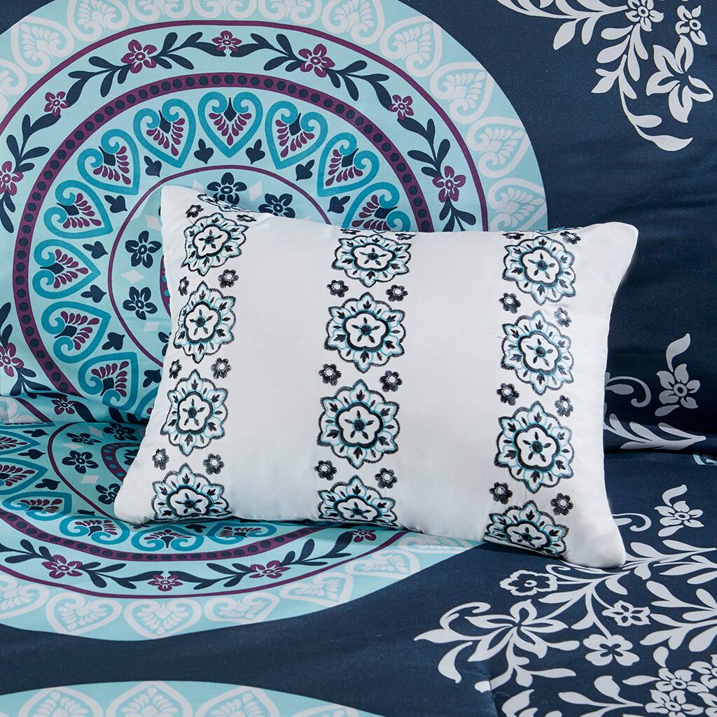 Alt View 1. Gracie Mills - Gracie Mills Yvonne 8-Piece Boho Medallion Comforter Set with Sheets - Navy.