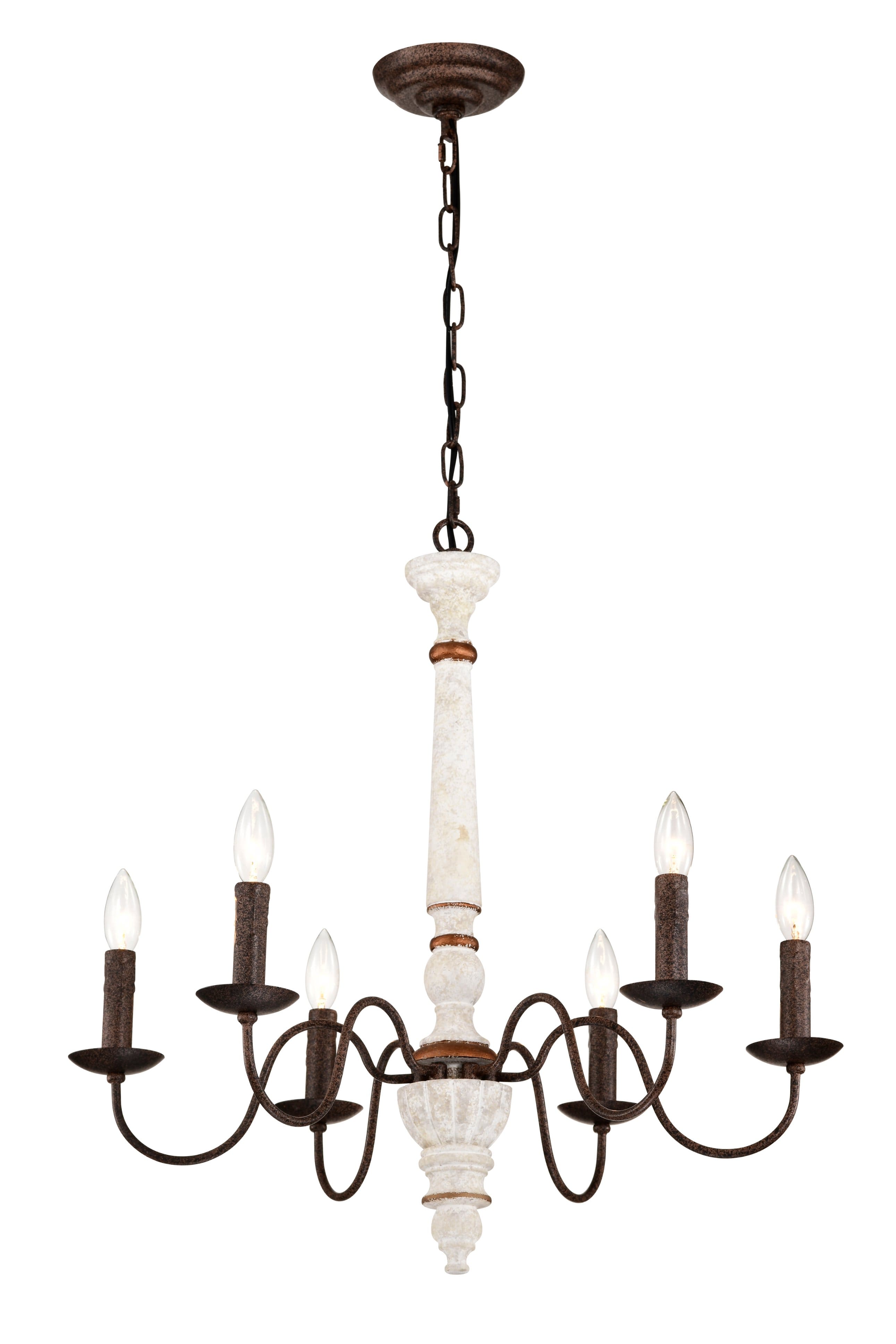 APRILSOUL - Retro white and Rust Color Chandelier With Light Fixture 6 Light Pendant Light Fixtures E12 NO include Bulb