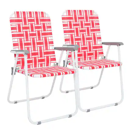 Front. Winado - 2PCS 37in Patio Lawn Chairs Folding, Webbed Folding, Beach, Portable Camping Chairs for In/Outdoor Yard Garden Beach - Red.