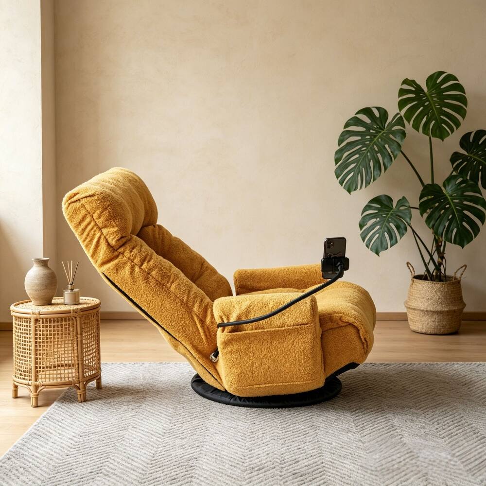 Alt View 7. Loheer - Loheer Adjustable Gaming Chair 360 Degree Rotatable Sofa Chair Yellow Lounge Chair for Living Room with Phone Holder - Yellow.