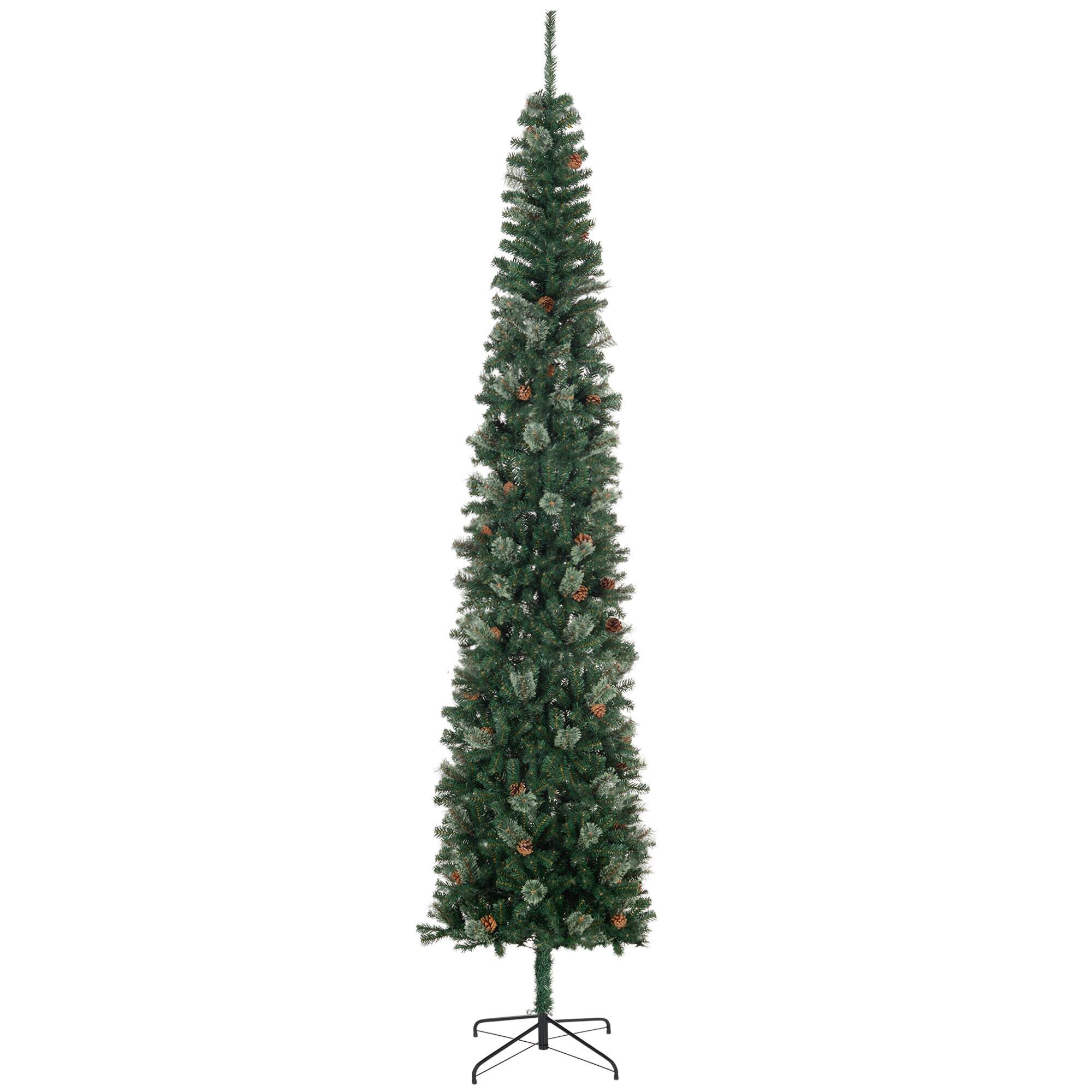 Front. Homcom - Pencil Artificial Christmas Tree, Slim Pine Needles, Realistic Branches, Pine Cones, Metal Base - green.