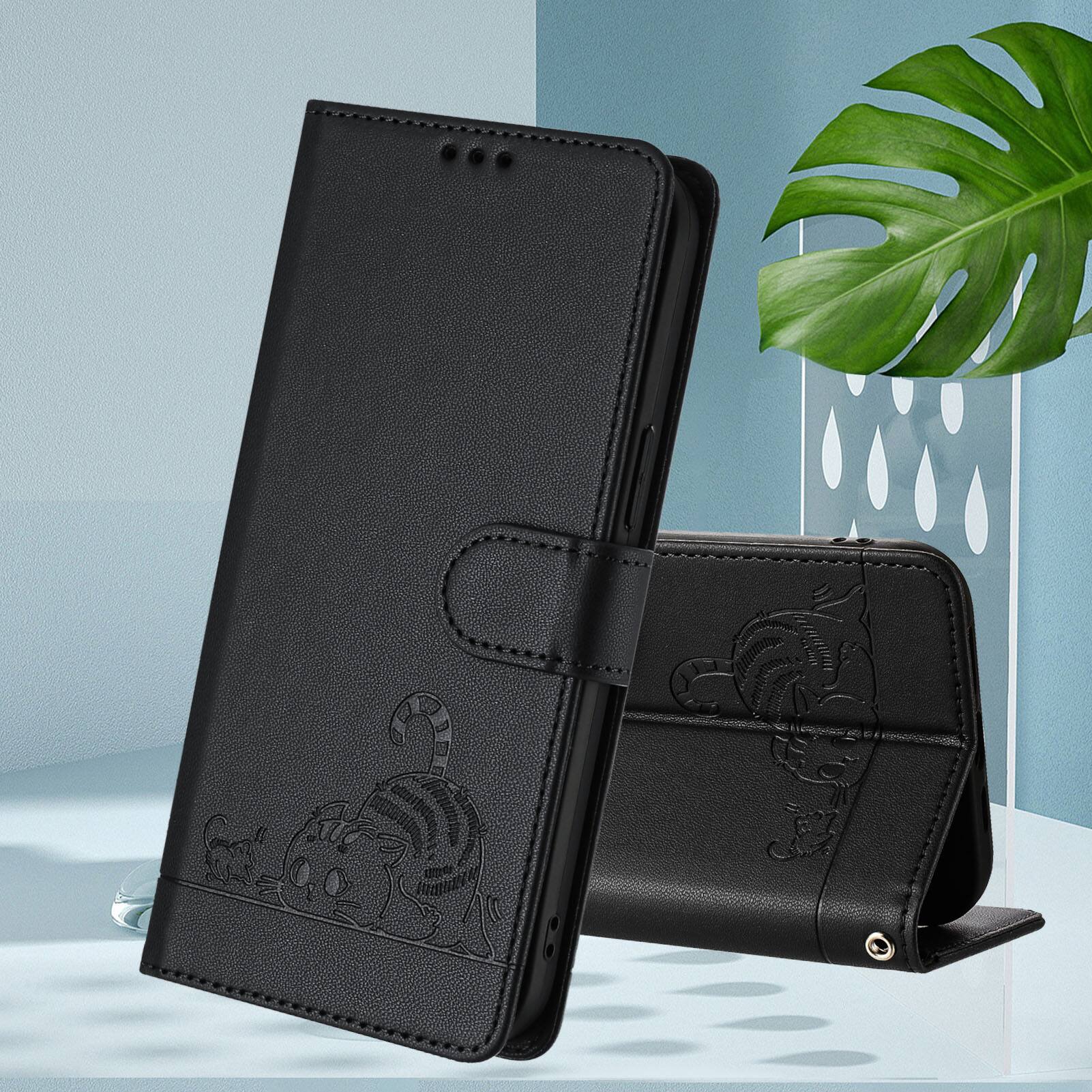 Alt View 7. Dteck - Cat Pattern Crossbody Wallet Case for Samsung Galaxy A37 5G with Card Slots, RFID PU Leather Protective Stand Cover - Black.