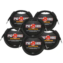 6x Pig Hog PTRS06 High Performance 1/4" TRS Instrument Cable, 6 Feet - Black