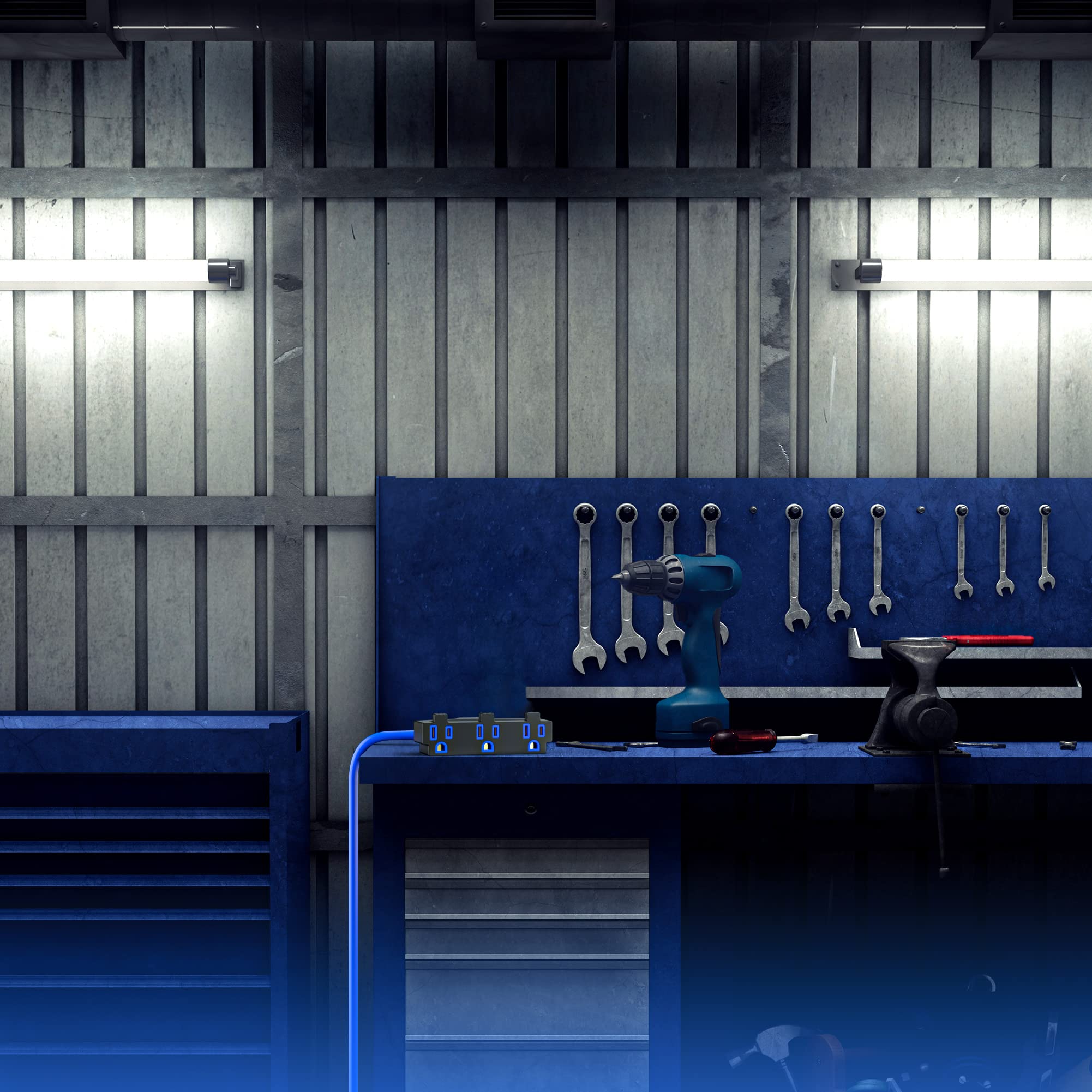 Alt View 5. Maximm - Extension Cord 10 Feet, SJTW Extension Cord with Multiple Outlets, 14 Gauge ETL Listed - Blue.