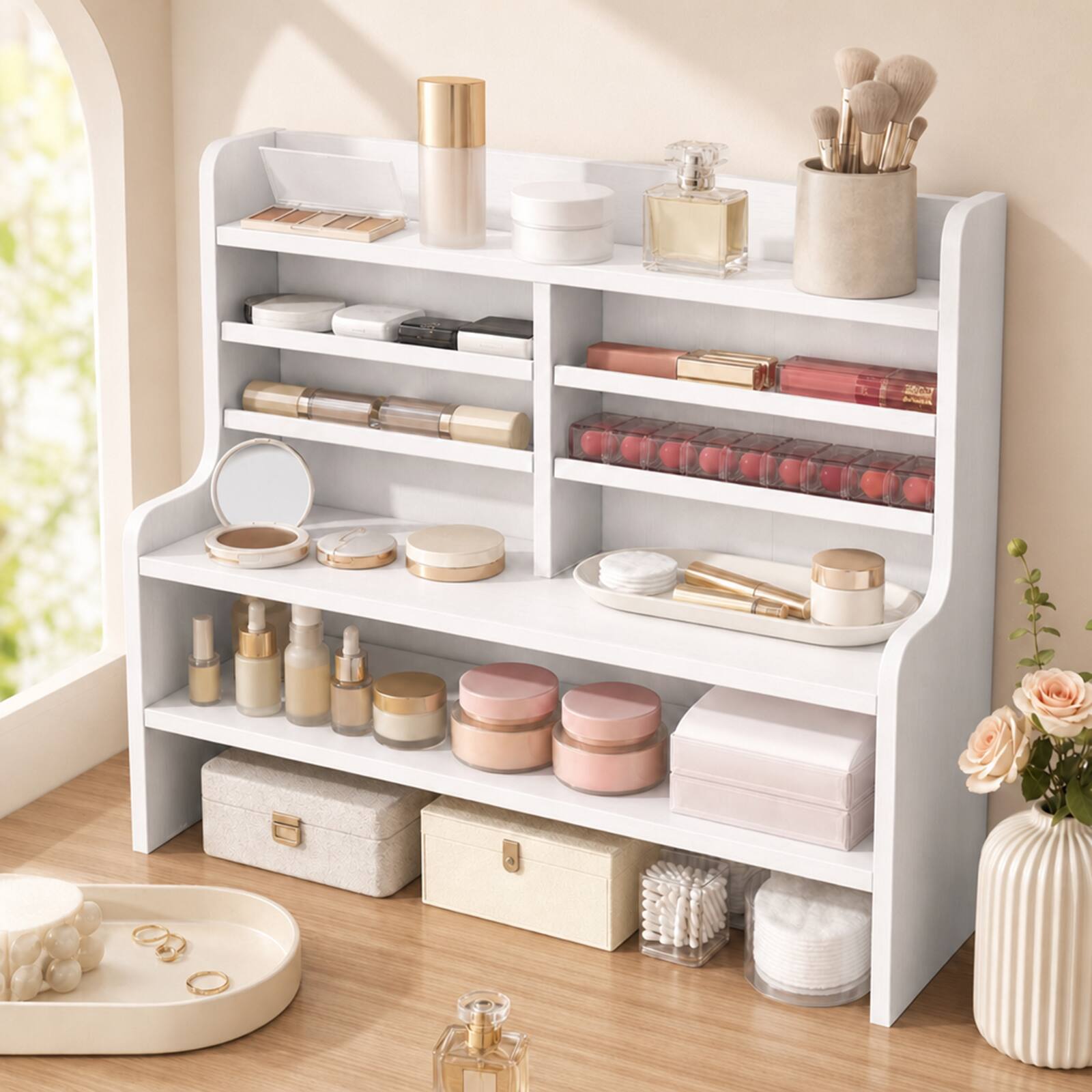 Alt View 1. Costway - Costway Desktop Bookshelf with Open Cubes and Adjustable Shelves, 19.5 x 6.5 x 16.5 in - White.