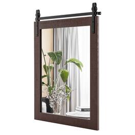 Costway - 30"x22" Wall Mount Mirror Decor Vanity Mirror Wood Frame Barn Door Style - Walnut