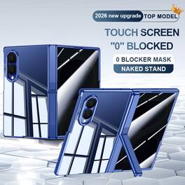 Dteck - For Samsung Galaxy Z Fold8 Clear Case Shockproof Fold Kickstand Hinge Protection Cover Built-in Screen Protector - Blue(privcy film)