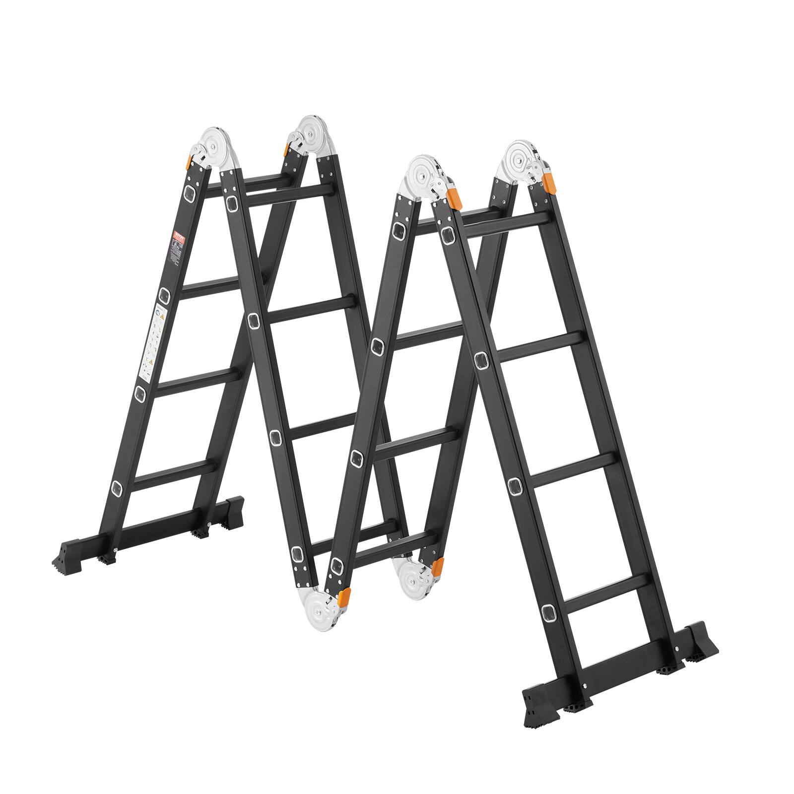 Alt View 5. VEVOR - Multi-Purpose Folding Ladder, 7-in-1 Tall Extension Step Ladder,A Frame 4 Step with Scaffolding Plank Telescoping Ladder - Black.
