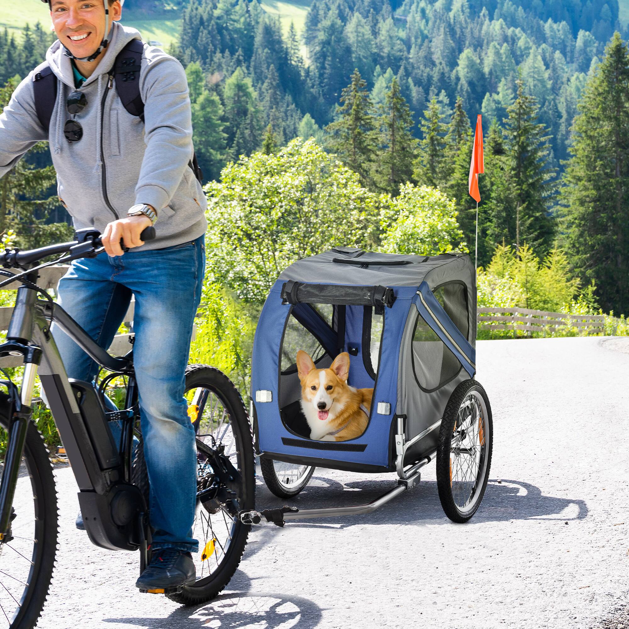 Alt View 1. Aosom - Bike Trailer Cargo Cart for Dogs and Pets with 3 Entrances Large Wheels for Off-Road & Mesh Screen.