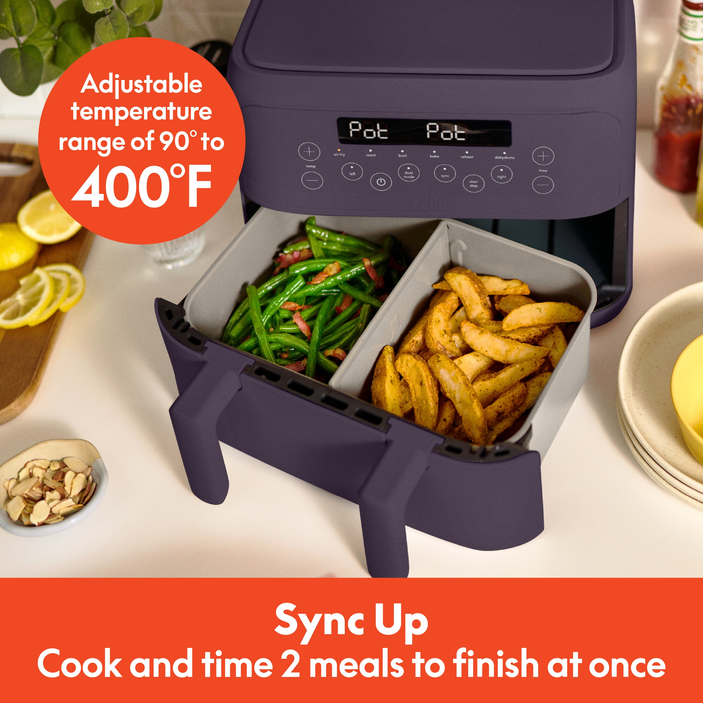 Adjustable temperature range of 90 to 400F | Sync Up Cook and time 2 meals to finish at once