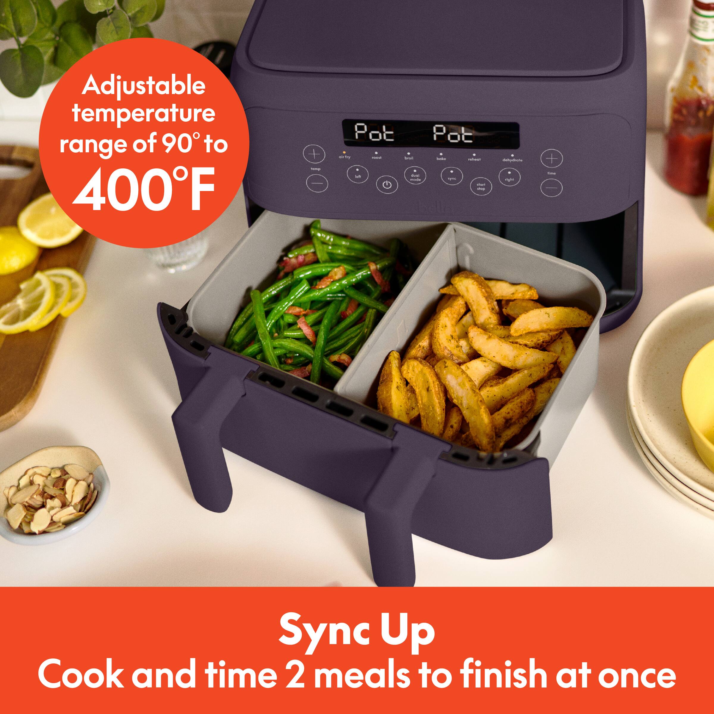 Adjustable temperature range of 90 to 400F | Sync Up Cook and time 2 meals to finish at once