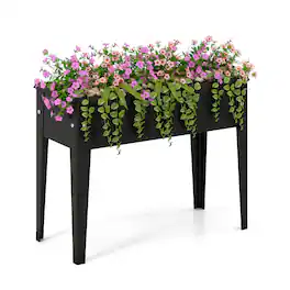 Costway - 1 PCS Raised Garden Bed Elevated Metal Planter Box with Legs Drainage Holes Gardening Box - Black