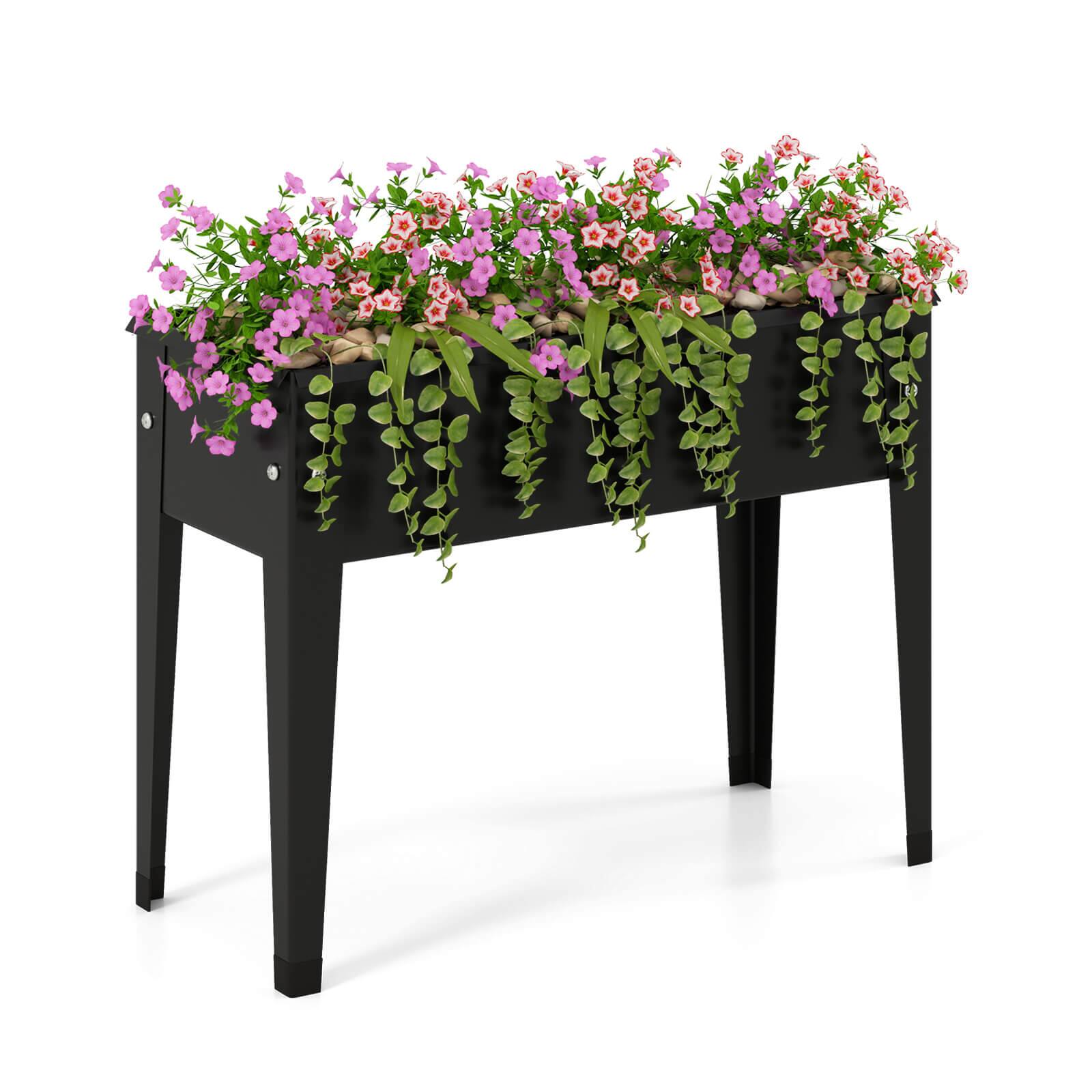 Front. Costway - Costway 1 PCS Raised Garden Bed Elevated Metal Planter Box with Legs Drainage Holes Gardening Box - Black.