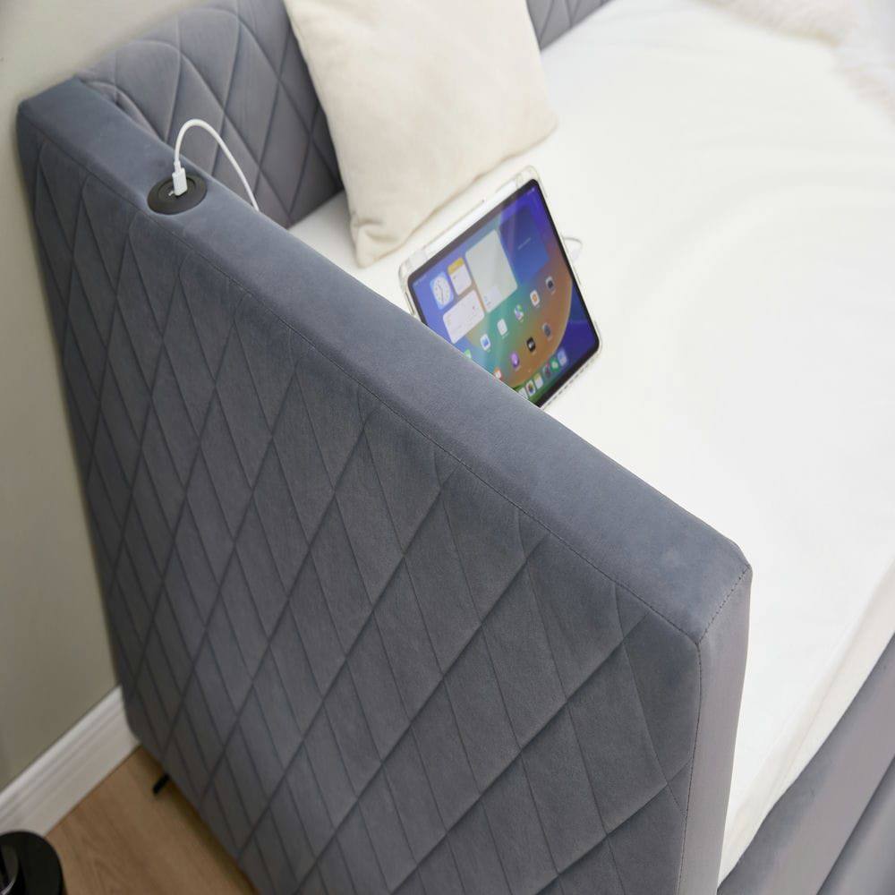 Alt View 5. Kadyn - Velvet Daybed with Sturdy Wood Frame, Modern Diamond Grid Pull-Out Design for Bedroom Living Room - Gray.