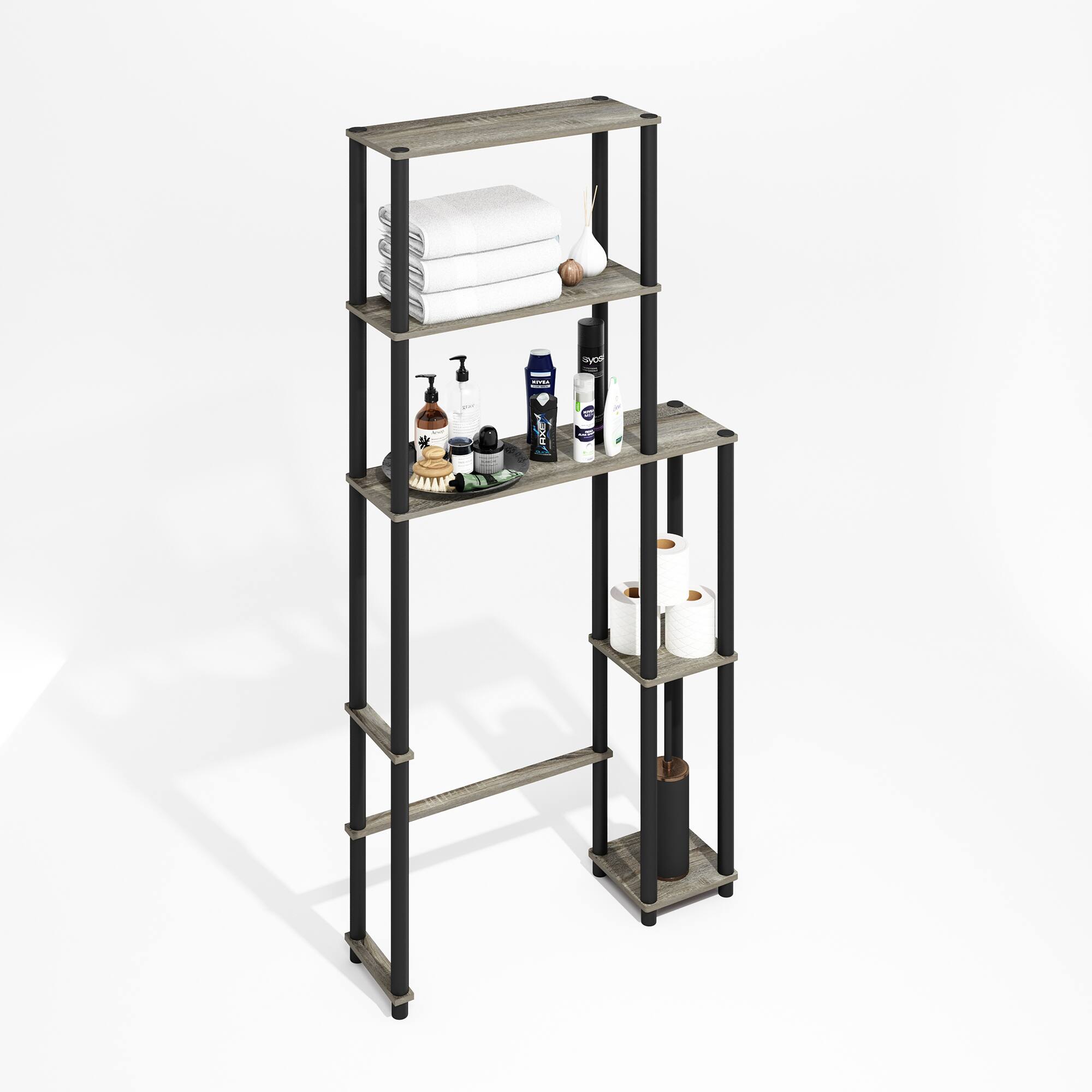 Alt View 3. Furinno - Turn-N-Tube Freestanding Over-The-Toilet Storage Rack with 5 Shelves - Grey Oak/Black.
