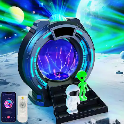 Front. ACJPR - Sci-Fi Gateway Galaxy Projector – Plasma Ball, Alarm Clock, Bluetooth, White Noise.