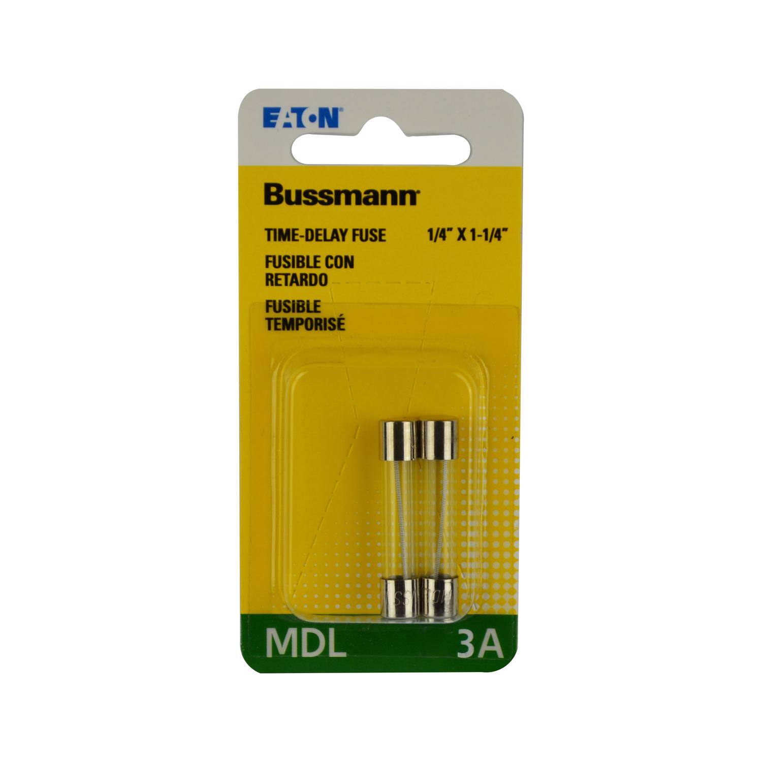 EATON  
Bussmann  
TIME-DELAY FUSE FUSIBLE CON RETARDO FUSIBLE TEMPORISÉ  
1/4" X 1-1/4"  
MDL  
3A