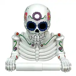 Zeckos - Smelly Skelly Day of the Dead Sugar Skull Toilet Tissue Holder - White