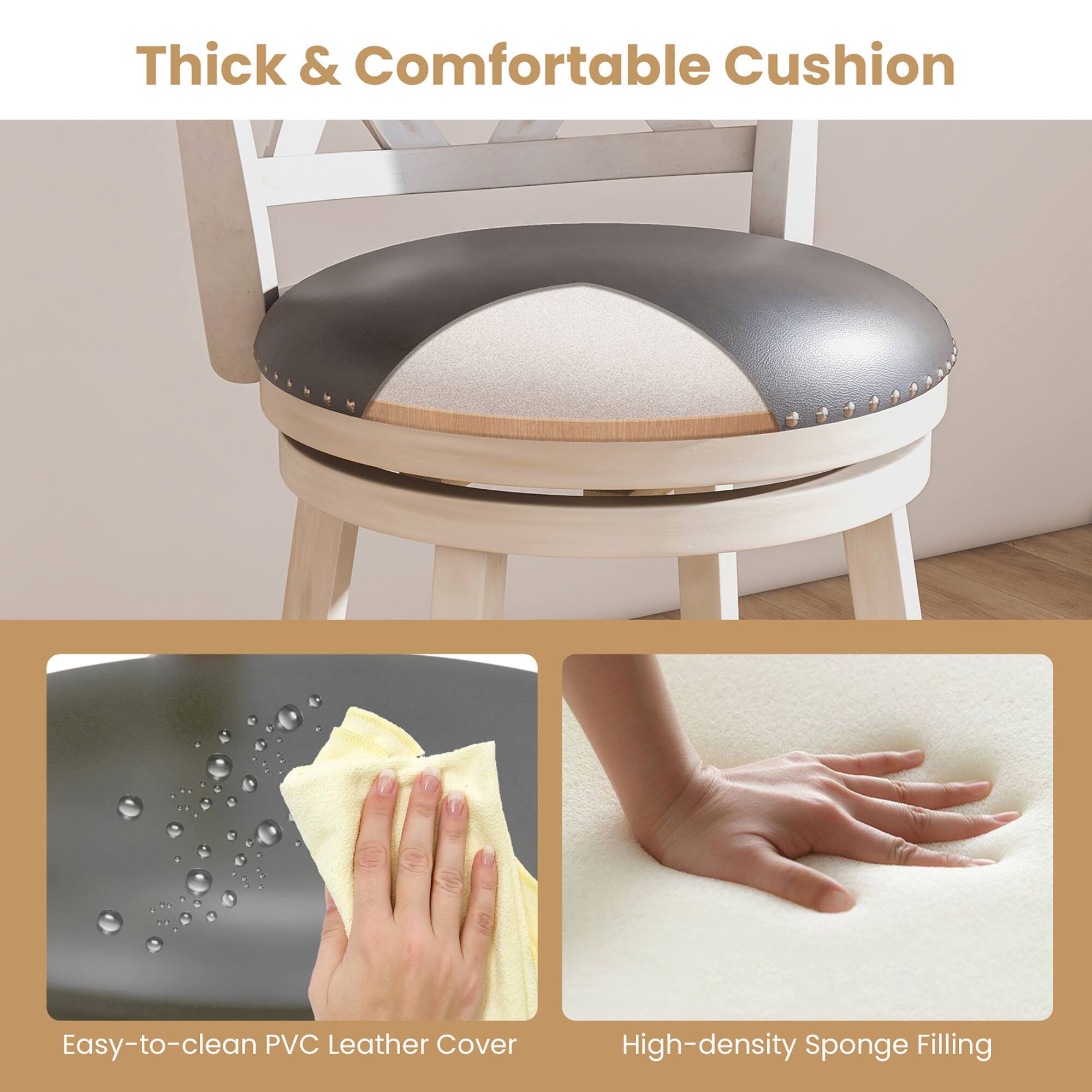 Thick & Comfortable Cushion
Easy-to-clean PVC Leather Cover
High-density Sponge Filling