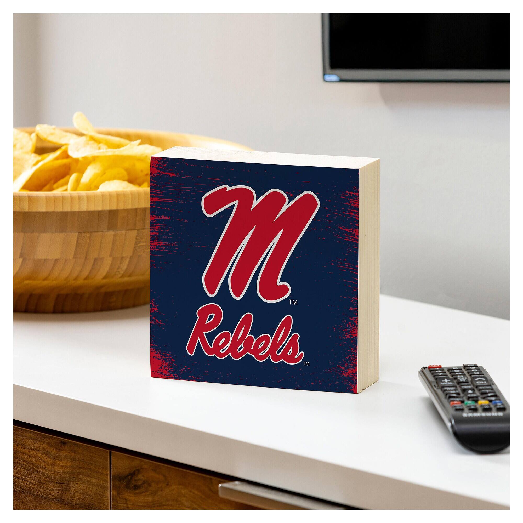 Alt View 2. Evergreen Enterprises - Ole Miss Rebels 6" Square Fan Chant Wood Block Shelf Sign - Multicolor.