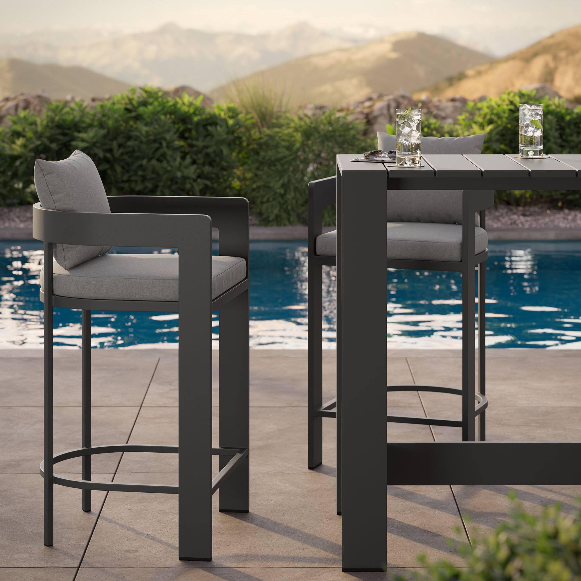 Alt View 3. Modway - Tahoe 3-Piece Outdoor Patio Aluminum Bar Set - Gray.