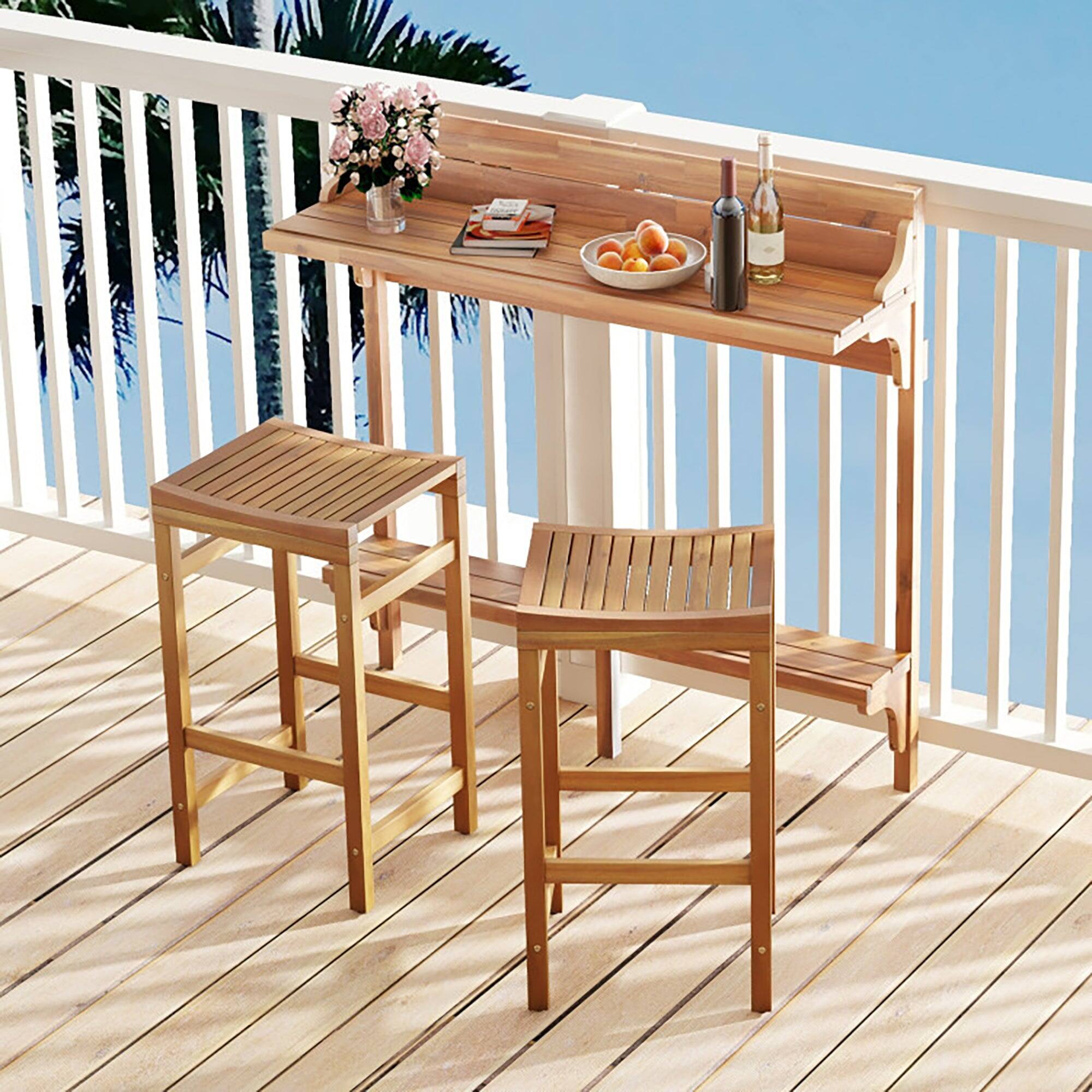 Alt View 1. Boyel Living - 3 Pieces Patio Acacia Wood Bar Table Set with Footrest Curved Wood Seat - Teak.