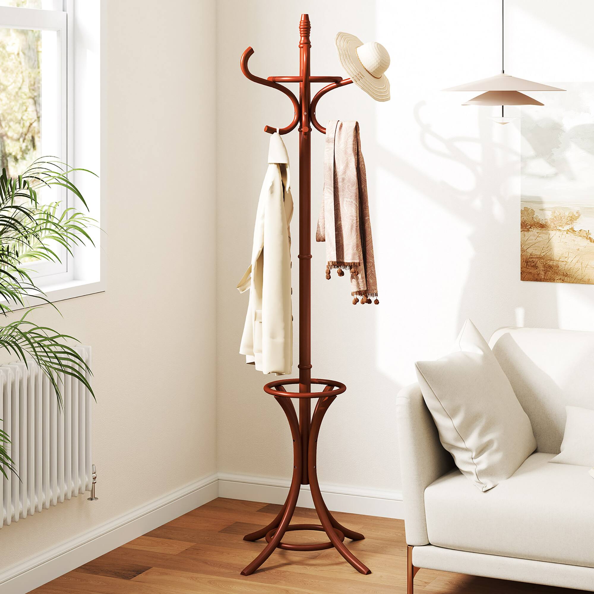 Alt View 3. Gymax - Gymax Coat Rack w/ Umbrella Holder 73'' Freestanding Coat Hanger Stand w/ 12 Hooks - as pic.