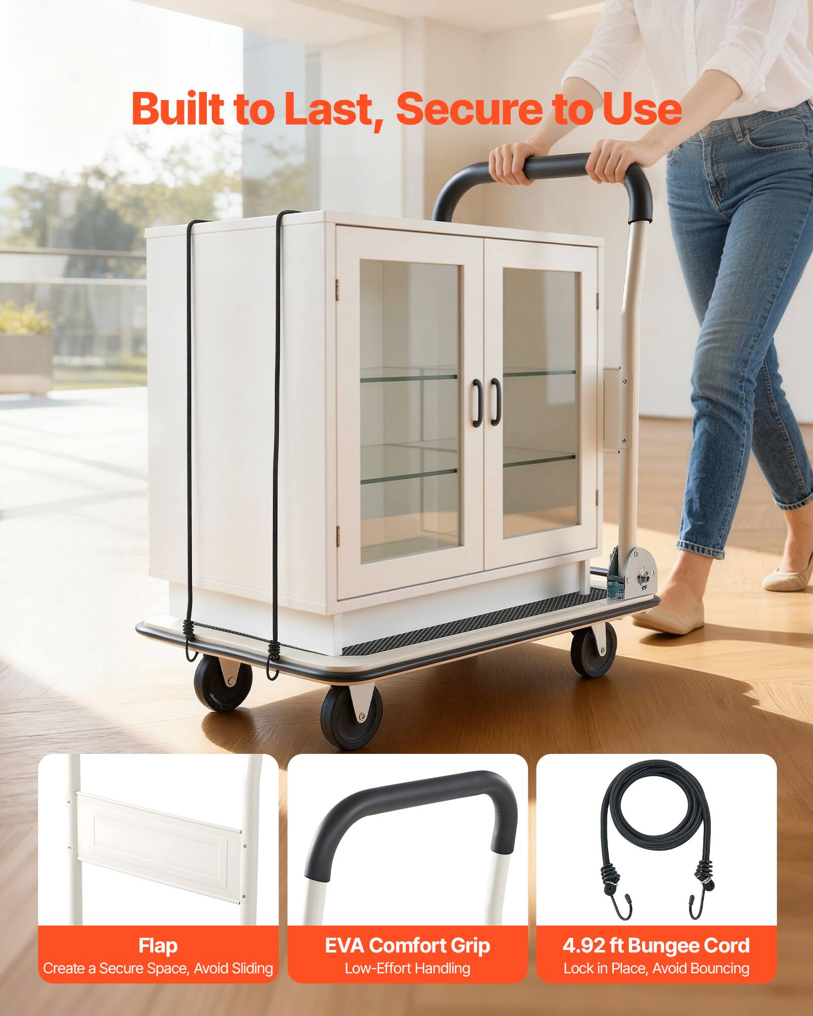 Built to Last, Secure to Use

- Flap: Create a Secure Space, Avoid Sliding
- EVA Comfort Grip: Low-Effort Handling
- 4.92 ft Bungee Cord: Lock in Place, Avoid Bouncing