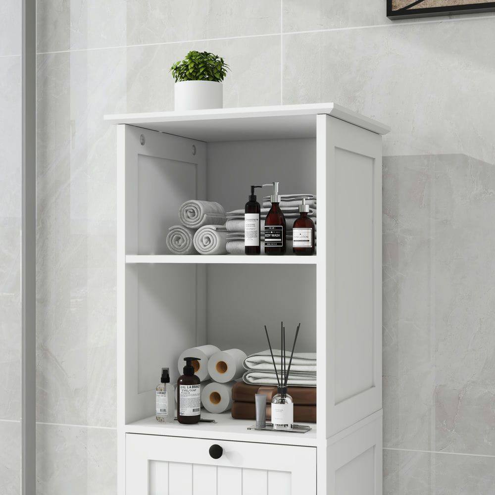 Back. Kadyn - Single-compartment, single-drawer tilting laundry organizer, White - White.