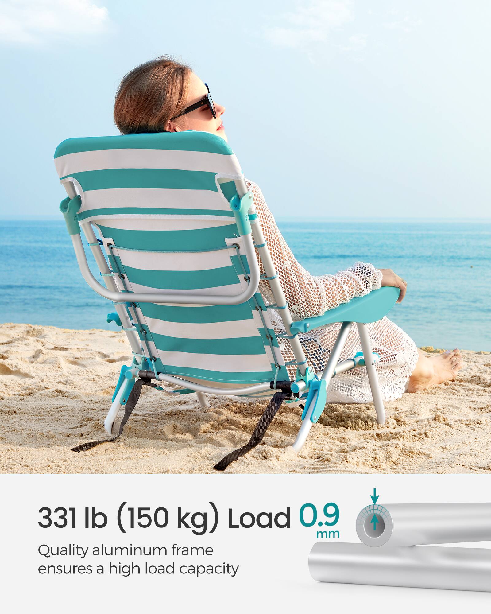 331 lb (150 kg) Load  
0.9 mm  
Quality aluminum frame ensures a high load capacity