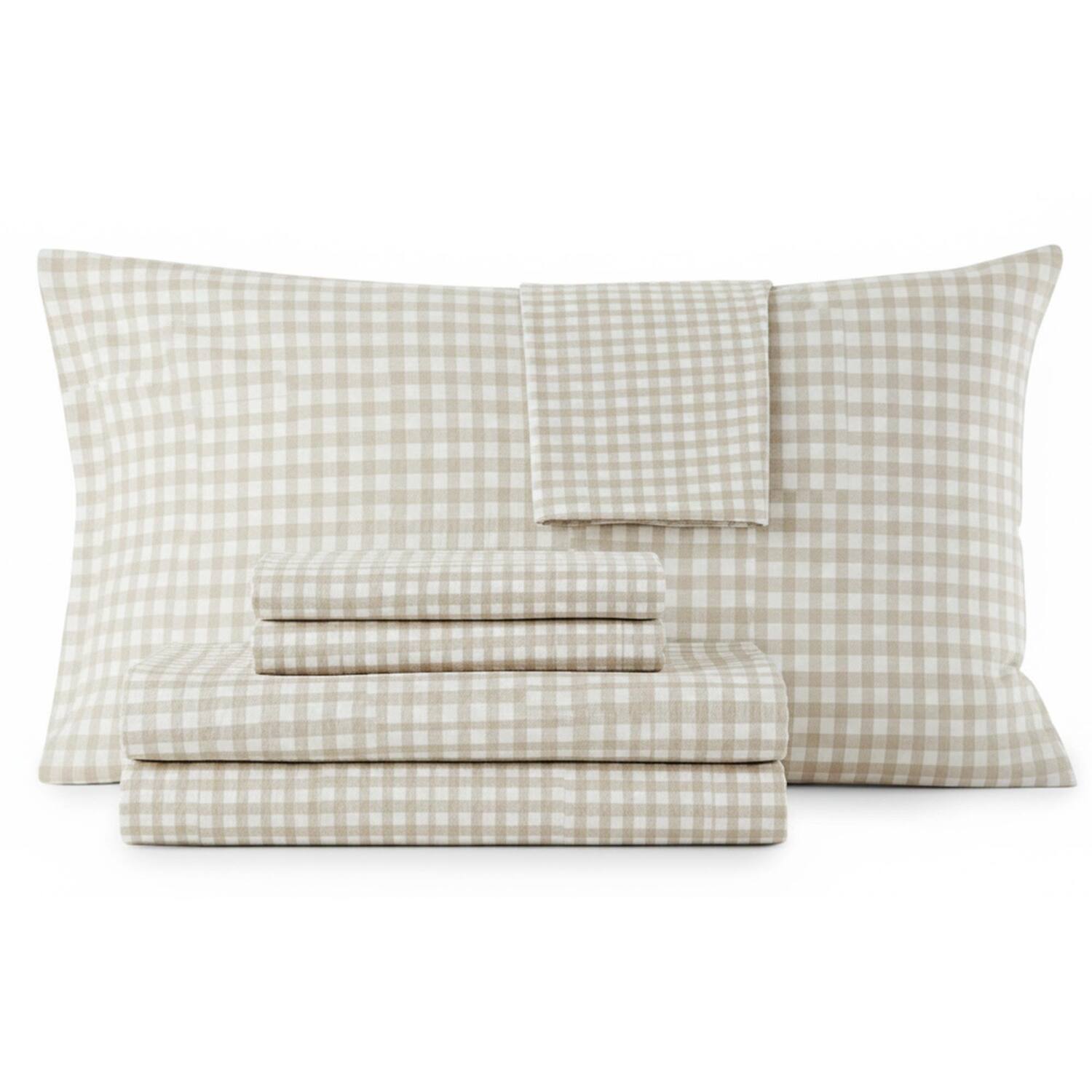 Alt View 1. Shavel Home Products - Shavel 100% Polyester Luxury Seersucker Gingham Sheet Set King Tan - Tan.