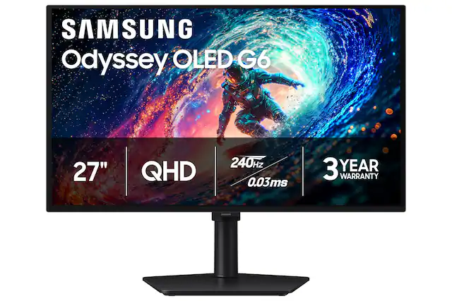 SAMSUNG Odyssey OLED G6 27" QHD 240Hz 0.03ms 3 YEAR WARRANTY