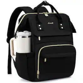 LOVEVOOK - Laptop Backpack for Women with Giant Tumbler Holder Pocket, Waterproof Travel Computer Laptop Bag - Black